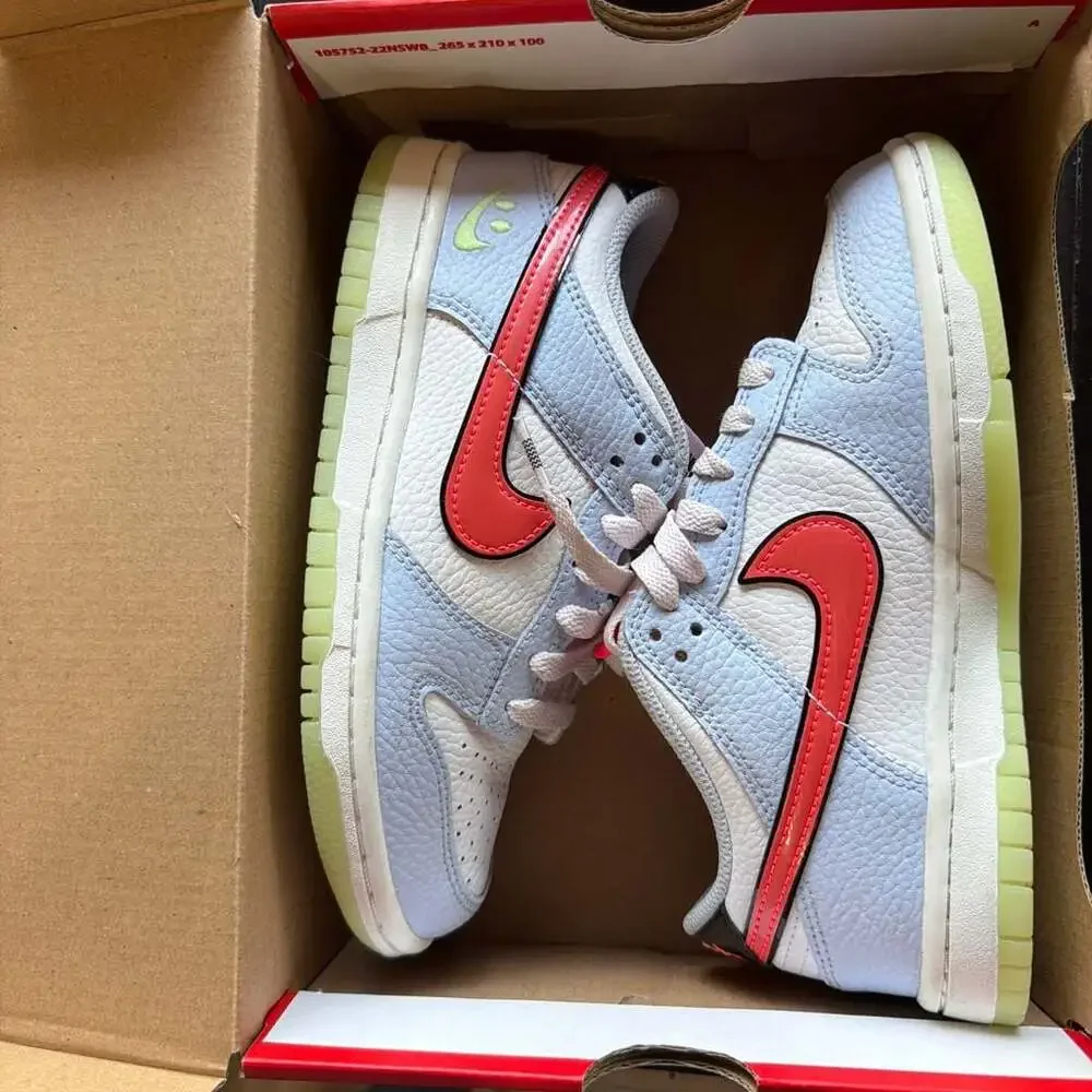 Nike Dunk Low Smiley Swoosh White Hydrogen Blue Crimson
